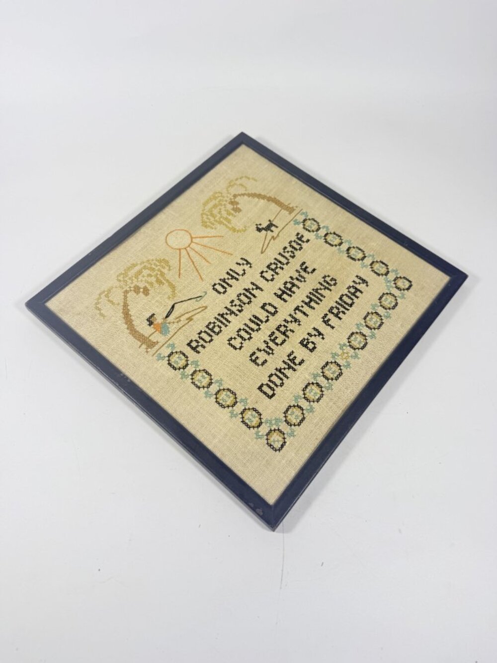 Framed Needlwork Cross Stitch Humor Only Robinson Crusoe Could Have Everything D - Picture 8 of 15